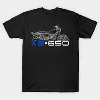 Men Black Print T-shirt Yamaha Xs650 1976-1979 No-Cut Heat Transfer Print Cotton Tshirt L juoda