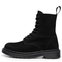 Lychee pattern tooling boots women's head layer soft cowhide pure black short boots British leather locomotive boots round head trend 35