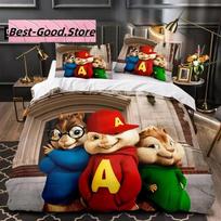 3D Animacinis C-Voveriukas A-Alvin Patalynės Komplektas Spausdintas Patalynės Rinkinys Su Pagalvės Užvalkalu Antklodės Užvalkalas Viengulis Dvigulis Karalienės Dydis Super King Dydis EU Single(135*200cm)3pcs