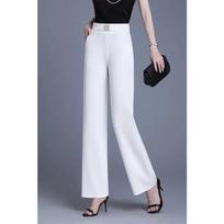 Women's High-Waist Wide-Leg Pants - Embellished Buckle Office Casual Trousers S