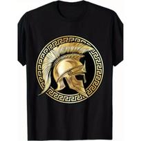 European sizes Men's Spartan Helmet & Greek Gladiator Design T-Shirt - Retro Ancient Greece Warrior Print, Short Sleeve Casual Gym Wear S juoda