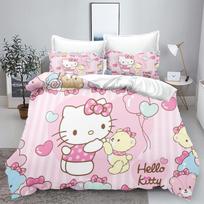 Hello Kitty patalynės komplektai Vaikų patalynės komplektas Namams Dvigulė 3 dalių komplektas 1 antklodės užvalkalas Prabangus 100% poliesteris Modernus margintas 135x200cm white