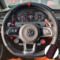 Automobilio vairo apdangalas Anglies Pluošto Oda Volkswagen VW Golf 7 GTI Golf R MK7 VW Polo GTI Scirocco 2015 2016 Interjerui Red Thread