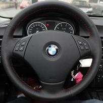 Pasidaryk pats rankomis siūta juoda dirbtinės odos automobilio vairo apdangalas BMW E90 320 318i 320i 325i 330i 320d X1 328xi 2007 Gray Thread