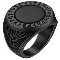 Big Signet Rings for Man Norse Viking Runes Valknut Wolf Head Triquetra Onyx Agate Size 7-14 Jewelry Gift for Him 7