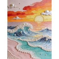 Crystal Pearl Painting 5D DIY Frame Decoration Painting Sunset Home Wall Decoration Transparent Pearl Gemstone Painting Picture Art Crafts 35x45cm