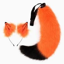 Vilko ausų ir uodegos rinkinys Plaukuota lapės ausų lankelis su vilko lapės uodega Helovino gyvūnų Cosplay kostiumai Suaugusiems Paaugliams Vaikams oranžinė
