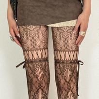 Y2K Vintage Solid Fishnet Lace Pattern Tights Stockings Hollowed Rhombus Lace Up Geometric Jacquard Pantyhose Leggings One Size ruda