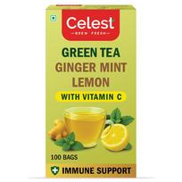 Celest Green Tea Mint Lemon Ginger with Vitamin C 100 Tea Bags Refreshing Healthy Beverage Pack of 1