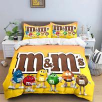 Madingi M&M šokolado logotipų spaudinių patalynės komplektai Išskirtinis lovos reikmenų rinkinys Antklodės užvalkalas Lovo užkloto komplektas Patalynės komplektas Vaikams Dovanų EU Single(135*200cm)3pcs