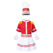 Unisex vaikų garbės sargybos uniforma Būgnų ir trimitų komandos kostiumas Pasiruošimo kostiumas Viršutiniai drabužiai Kelnės Sijonas Kepurė Rinkinys 4-5 Years