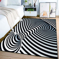 3D Sukūrio Iliuzijos Juodai Baltas Kilimas Miegamojo Grindų Kilimėlis Abstraktus Geometrinis Optinės Apgaulės Kilimas Neslystantis Svetainės Dekoravimas 40x60cm (16x24in)