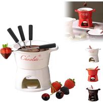 Chocolate Fondue Mug, Chocolate Melting Cup Tea Light with Forks and Candle, Butter Warmers Pot Set, Cheese Melting Cup, Warmer Mug raudona