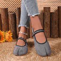 Dizainerio japoniški Tabi Ninja batai moterims Retro zomšiniai plokščiapadžiai su skelta piršto dalimi Mokasinai Batai Valties Stiliaus Moteriški Mary Jeans Balerinos Batai 35 tamsiai pilka spalva