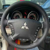 for Mitsubishi Pajero 2007-2014 Galant 2008-2012 Hand-Stitched Black  Leather Peach wood grain Car Steering Wheel Cover 1