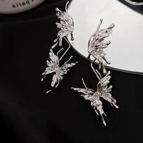 Liquid metal pleated butterfly with diamond tassel without ear piercing ear bone clip female cold wind personalized earrings earrings