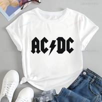 Madingas Vintažinis ACDC Grupės Spausdintas Marškinėliai Viršus ACDC Trend Harajuku Moteriški Universalūs Marškinėliai Raštas Didelis Marškinėlis S balta