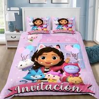 Animacinis antklodės užvalkalas, pagalvės užvalkalas, patalynės komplektas „Gabby's Dollhouses“, suaugusiems, berniukui, mergaitei, miegamojo dekoravimas, vaikams, viengulis, dvigulis, didelis dydis 70x133cm 3pcs