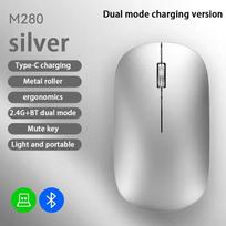 2.4G Belaidė Bluetooth Pelė Dvigubo Režimo 1600DPI Reguliuojama 2.4G C tipo Įkraunama Pelė Tylus Ergonomiškas Nešiojamas Biuro Pelė juoda