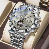 POEDAGAR Aukščiausios prabangos vyriškas laikrodis Automatinis datos ir savaitės rodiklis Vyriškas rankinis laikrodis Tuščiaviduris Tourbillon Mechaninis Nerūdijančio plieno vyriškas laikrodis pilka
