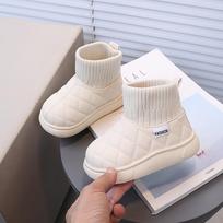 2025 Stilingi Korėjietiški Sniego Batai Vaikams: Šiltos medvilninės šlepetės su vilnos pamušalu berniukams ir mergaitėms, naujas žiemos stilius. Size 21, Inner Length 13.2 cm chaki