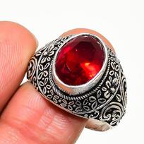 Natural Garnet Gemstone Handmade 925 Sterling Silver Jewelry Ring Size 11.5 AR-16727