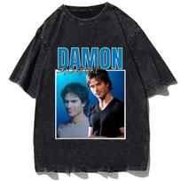 25 karštas mados topas Damon Salvatore vintažinis plovimas Ian Somerhalder moteriški marškinėliai gatvės stilius manga trumparankoviai laisvalaikio Harajuku M