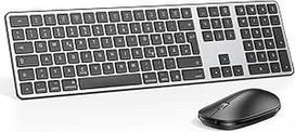 "Bluetooth" "Mac" klaviatūra ir pelė, OMOTON belaidė klaviatūra ir pelė, skirta "Apple MacBook Pro/Air", "iMac", "iMac Pro", "Mac Mini/Pro", AAA baterija, pilno dydžio, keliems įrenginiams, QWERTZ, pilkas kambarys