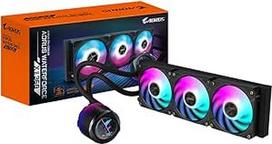 "GIGABYTE Aorus Waterforce X II 360 AIO" skystojo procesoriaus aušintuvas - 3 x 120 mm ARGB ventiliatorius, spalvotas LCD ekranas, "Daisy Chain", suderinamas su "Intel LGA 1851" ir AMD AM5