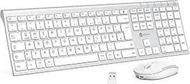 "iClever" belaidės klaviatūros ir pelės rinkinys, 2.4G belaidė klaviatūra ir pelė, įkraunama per USB-C, pilno dydžio, plona, plona ir patvari klaviatūra, skirta "Windows 7/8/10", "Mac OS