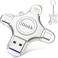 "iDiskk" 512GB nuotraukų atmintinė "iPhone", 4 in 1 "iPhone Lightning" USB atmintinė, išorinė "iPhone" atmintinė, "iPad" saugykla, veikia su naujausiais "iPhone" USB-C įrenginiais, "Android" telefonais, "Mac" kompiuteriais ir kompiuteriais
