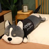 Extra Large Sleeping Husky Plush Pillow – Cuddly Lying Dog Doll for Bedtime Hugs 80cm [0.6kg]