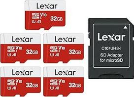 "Lexar Micro SD" 32GB atminties kortelių pakuotė, 5 atminties kortelės "Micro SD" su adapteriu, iki 100MB/s skaitymo greitis, UHS-I, U1, A1, V30, C10, 4K UHD microSDXC SD kortelė fotoaparatui, išmaniajam telefonui