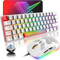 "LexonElec" žaidimų klaviatūra (raudona balta) JK išdėstymo mechaninė žaidimų klaviatūra RGB 14 foninio apšvietimo efektų Mini 62 klavišų C tipo kabelis + lengvas RGB 6400DPI