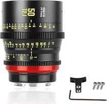 "Meike" 50 mm T2.1 viso kadro rankinio fokusavimo plačiakampio objektyvas, skirtas "Canon" EF laikikliui ir kinematografinėms vaizdo kameroms ZCAM E2-F6, E2-F8, "Canon EOS C500 Mark II" ir S35 EOS C100 Mark II, EOS C200, Zcam E2-S6 6K