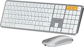 "ProtoArc KM100-A" šviečiančios klaviatūros pelės rinkinys "Mac", "Bluetooth QWERTZ" belaidė klaviatūra su pele, belaidė plokščia klaviatūra, skirta "MacBook Pro", "MacBook Air", "iPhone", "iPad", balta