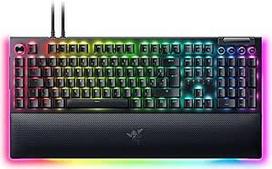 "Razer BlackWidow V4 Pro" (geltoni jungikliai) Mechaninė žaidimų klaviatūra (mechaniniai jungikliai, tyli, slinkimo ratukas, 8 specialūs makro klavišai, dirbtinės odos riešo atrama, RGB Chroma) FR klaviatūra, FR išdėstymas