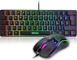 "RedThunder" 60 % laidinė mechaninė žaidimų klaviatūra, dinaminis RGB apšvietimas, lengva "Honeycomb" pelė su 7200 DPI, itin kompaktiška klaviatūra, 62 "Anti-Ghosting" klavišai, IT išdėstymas