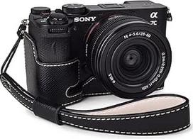 "Rieibi Sony A7C II" dėklas - "Sony Alpha 7C Mark II" skaitmeninio fotoaparato "Sony Alpha 7C" pusiau odinis dėklas su dirželiu rankai - apsauginis A7CII dėklas su rankena ir apatine anga - juodas