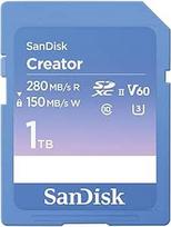"SanDisk Creator" SDXC UHS-II 1 TB atminties kortelė, V60, 6K ir 4K UHD, skaitymo greitis iki 280MB/s, atspari vandeniui ir dulkėms, "RescuePro Deluxe", 10 klasė, U3, V60