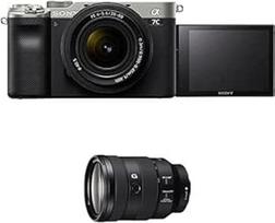 "Sony Alpha 7C" beveidrodis E-Mount pilno kadro skaitmeninis fotoaparatas ILCE-7C (24,2 MP, 7,5 cm (3 colių) jutiklinis ekranas, realaus laiko AF) su 28-60 mm ir 24-105 mm f4 objektyvais - sidabro/juodos spalvos