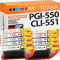 10 PREMIUM XL kasečių, suderinamų su "Canon PGI-550 CLI-551 XL", su lustu ir lygio indikatoriumi, suderinamos su "Canon Pixma MG6350 MG7150 MX725 MX925 IP7250 MG5450 MG5550 MG6450