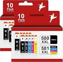 20 realink XXL rašalo kasečių su lustu, atitinkančių Canon PGI-580 CLI-581. Tinka Canon Pixma TS705 (a) TS6350 (a) TS9550 spausdintuvams