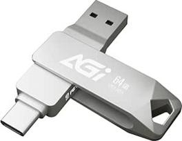 AGI USB atmintinė 64GB Dvigubi prievadai Dvigubos USB atmintinės 3.2 A tipo ir C tipo OTG, skaitymo greitis iki 120MB/s, suderinama su "Android" telefonais, "MacBook/Pro/Air