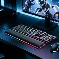 ASFSKY riešo atrama klaviatūrai RGB Ergonomiška riešutmedžio išvaizdos delno atrama - 44 cm riešo atrama klaviatūrai, kompiuteriui, žaidimams, rankų pagalvėlei, kompiuteriui