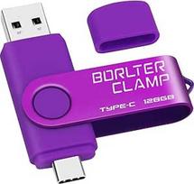 BorlterClamp C tipo USB atmintinė 128GB, 2 in 1 OTG atmintinė USB 3.0 su dvigubu USB C prievadu, skirta "Android" išmaniesiems telefonams "Samsung S10/S9/S8", "Huawei", planšetiniams kompiuteriams ir kompiuteriams (violetinė)