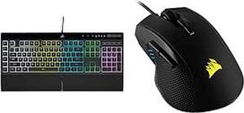 CORSAIR K55 RGB PRO laidinė membraninė žaidimų klaviatūra (dinaminis RGB apšvietimas), QWERTZ, juoda ir Ironclaw RGB optinė FPS/MOBA žaidimų pelė (18 000 dpi optinis jutiklis), juoda