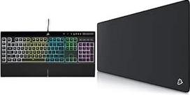 CORSAIR K55 RGB PRO laidinė membraninė žaidimų klaviatūra (dinaminis RGB apšvietimas), QWERTZ, juoda & CSL Computer - XXL Speed Gaming Mouse Mat Titanwolf Black, 900 x 400 mm - XXL pelės kilimėlis