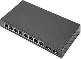 DIGITUS tinklo komutatorius - 10 prievadų - Gigabit Ethernet - nevaldomas - 8X RJ45 prievadai - 2x SFP jungtys - 10/100/1000Mbps - Auto-MDI/MDI-X - juodas