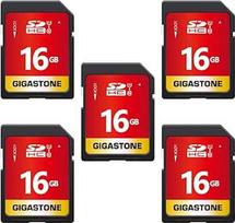 GIGASTONE 16GB SDHC atminties kortelė 5 pakuotės UHS-I U1 10 klasės iki 80MB/s, skirta "Canon Olympus" skaitmeniniams fotoaparatams